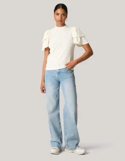 Shoeby Ajour Ruffle Top Gebroken Wit<DAMES Tops
