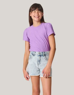 Shoeby Ajour Top Lichtpaars< Tops Korte Mouw