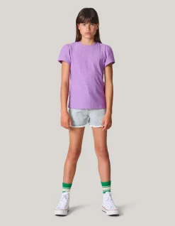 Shoeby Ajour Top Lichtpaars< Tops Korte Mouw