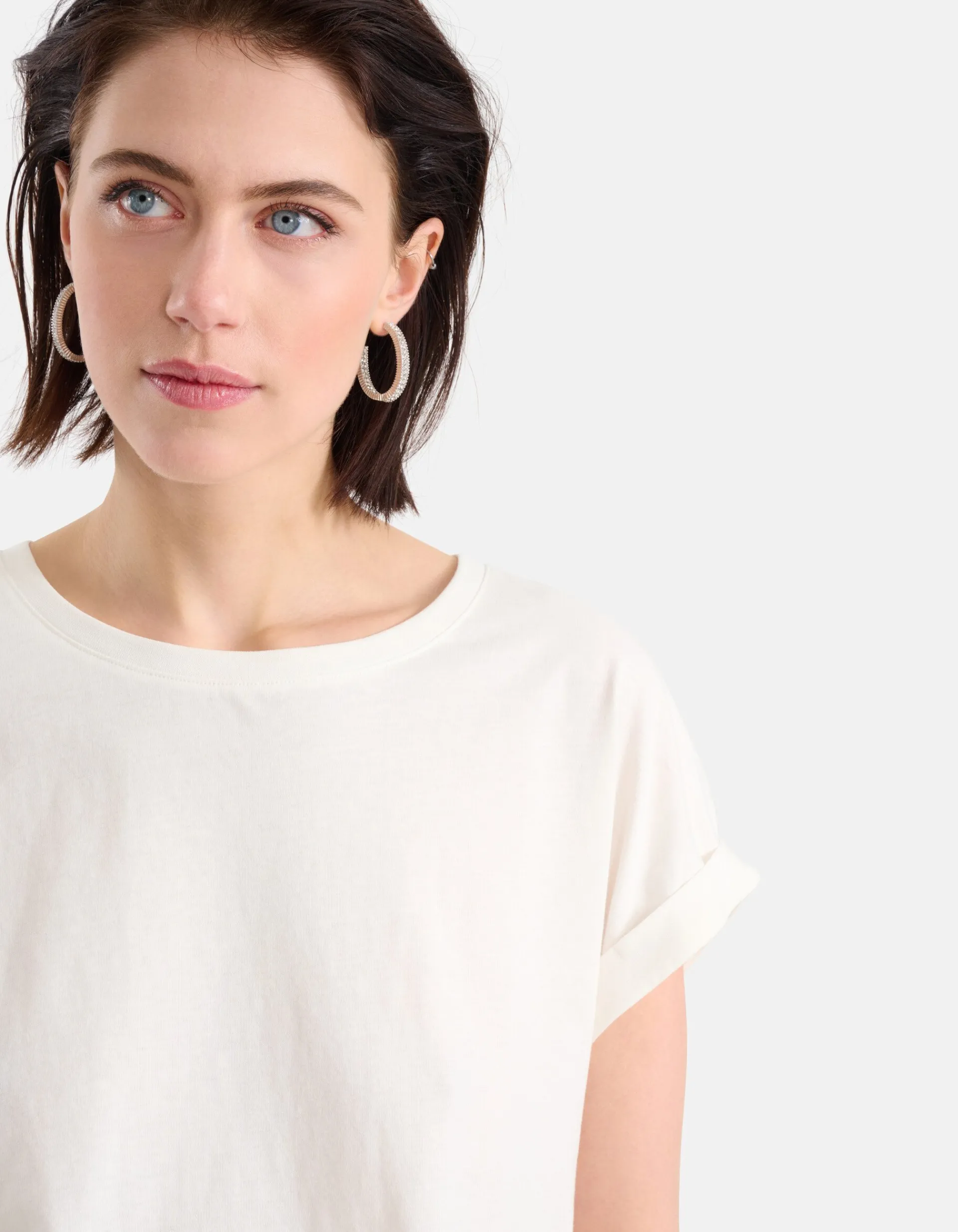 Shoeby Basis Turn Up Sleeve T-shirt Gebroken Wit<DAMES T-Shirts