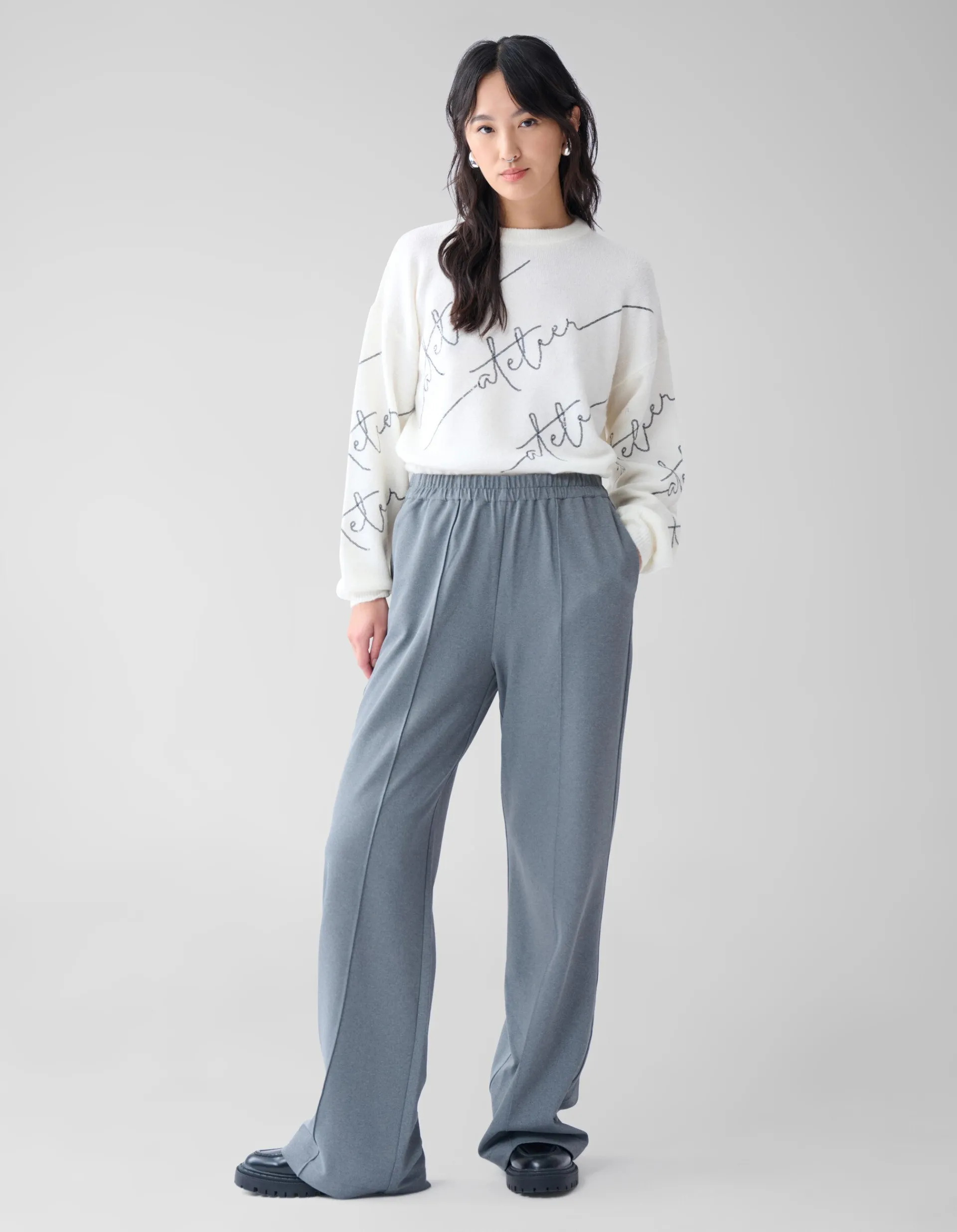 Shoeby Basis Wide Leg Broek Grijs<DAMES Broeken