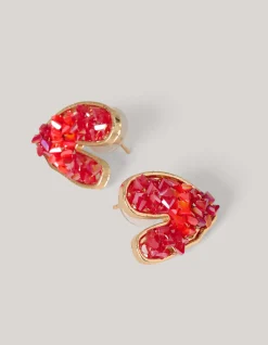 Shoeby beaded Heart Oorbellen Rood<DAMES Sieraden