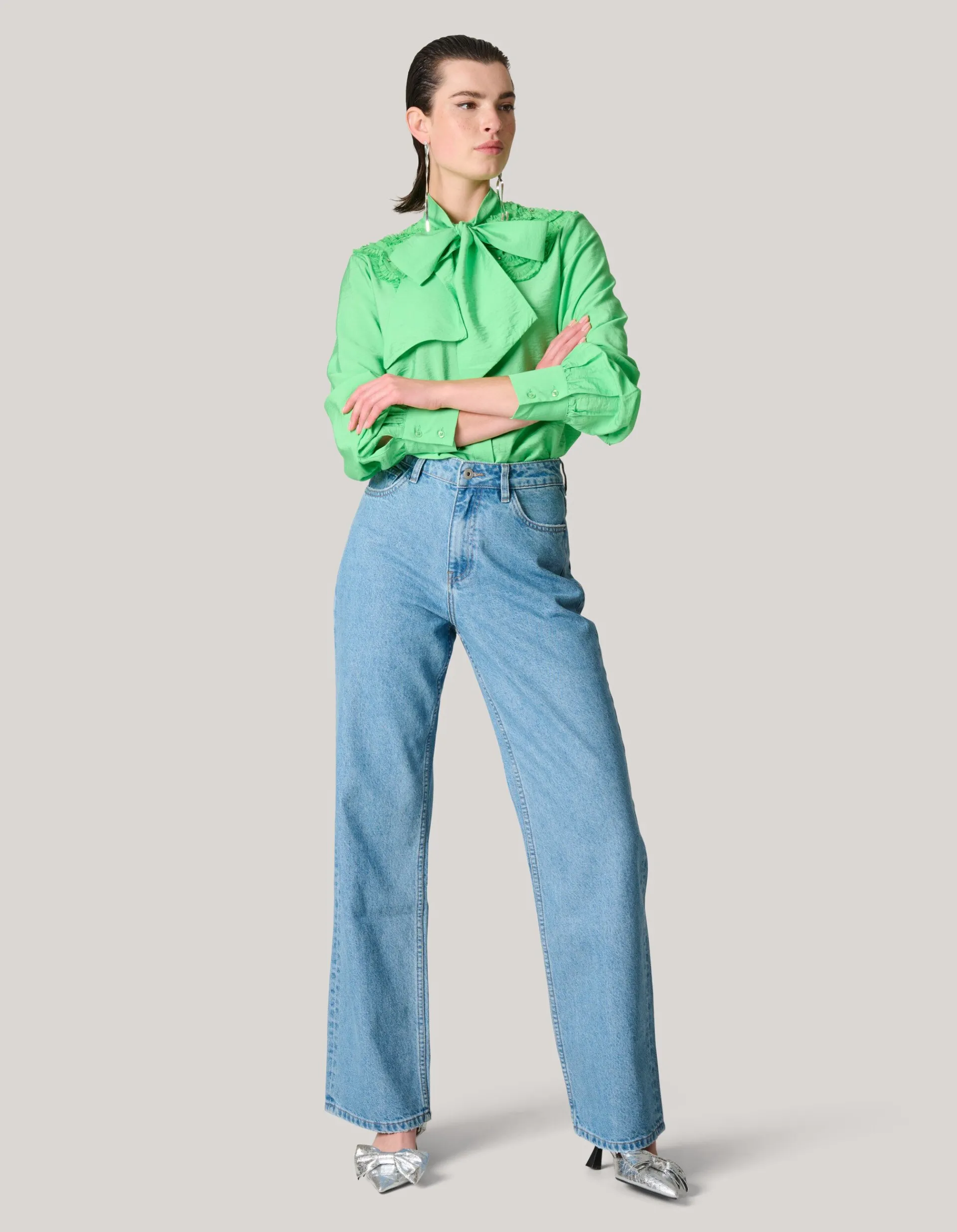 Shoeby Bow Strass Blouse Groen<DAMES Blouses