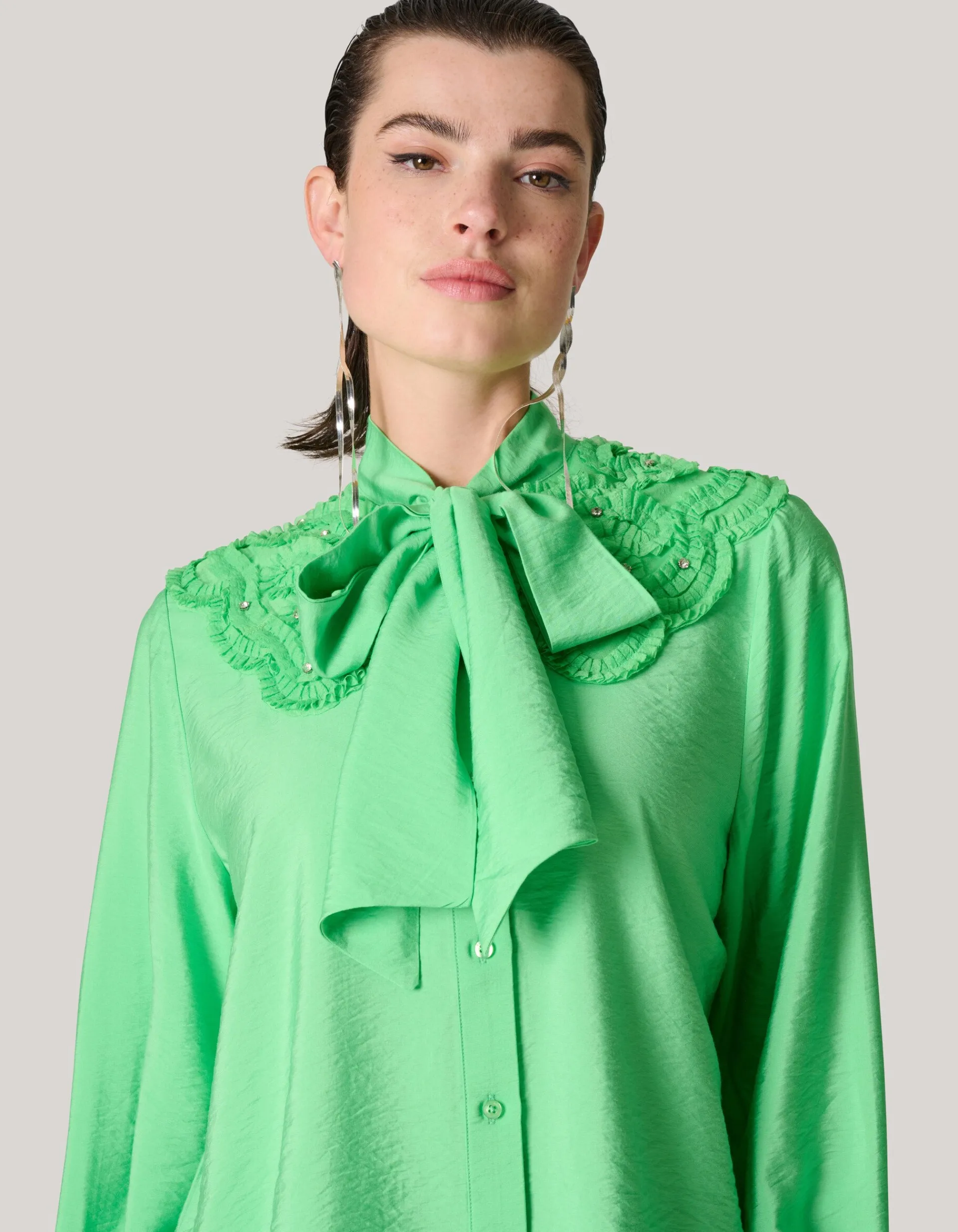 Shoeby Bow Strass Blouse Groen<DAMES Blouses