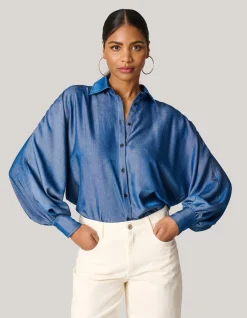 Shoeby Chambray Blouse Blauw<DAMES Blouses