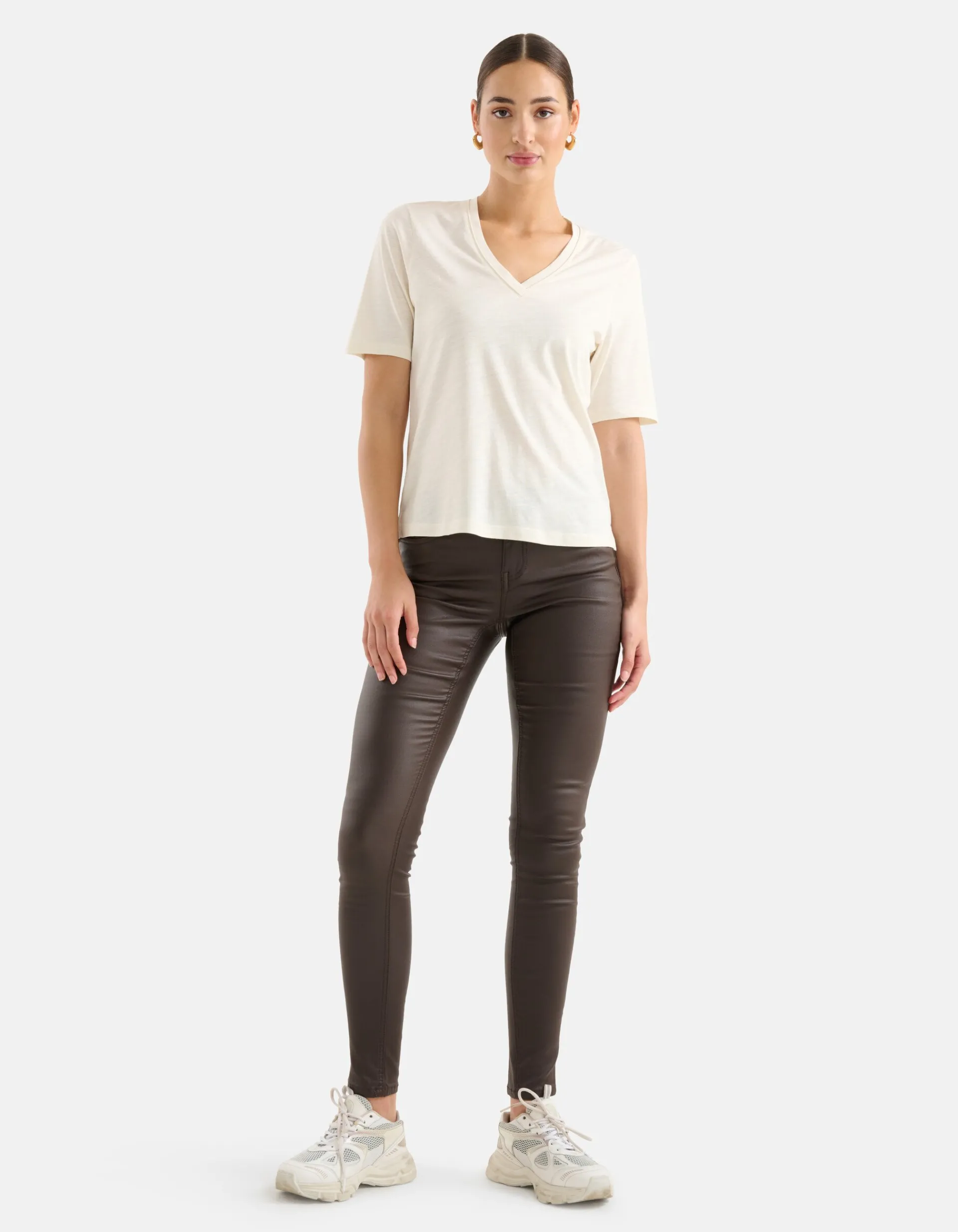 Shoeby Coated Broek Donkerbruin<DAMES Broeken