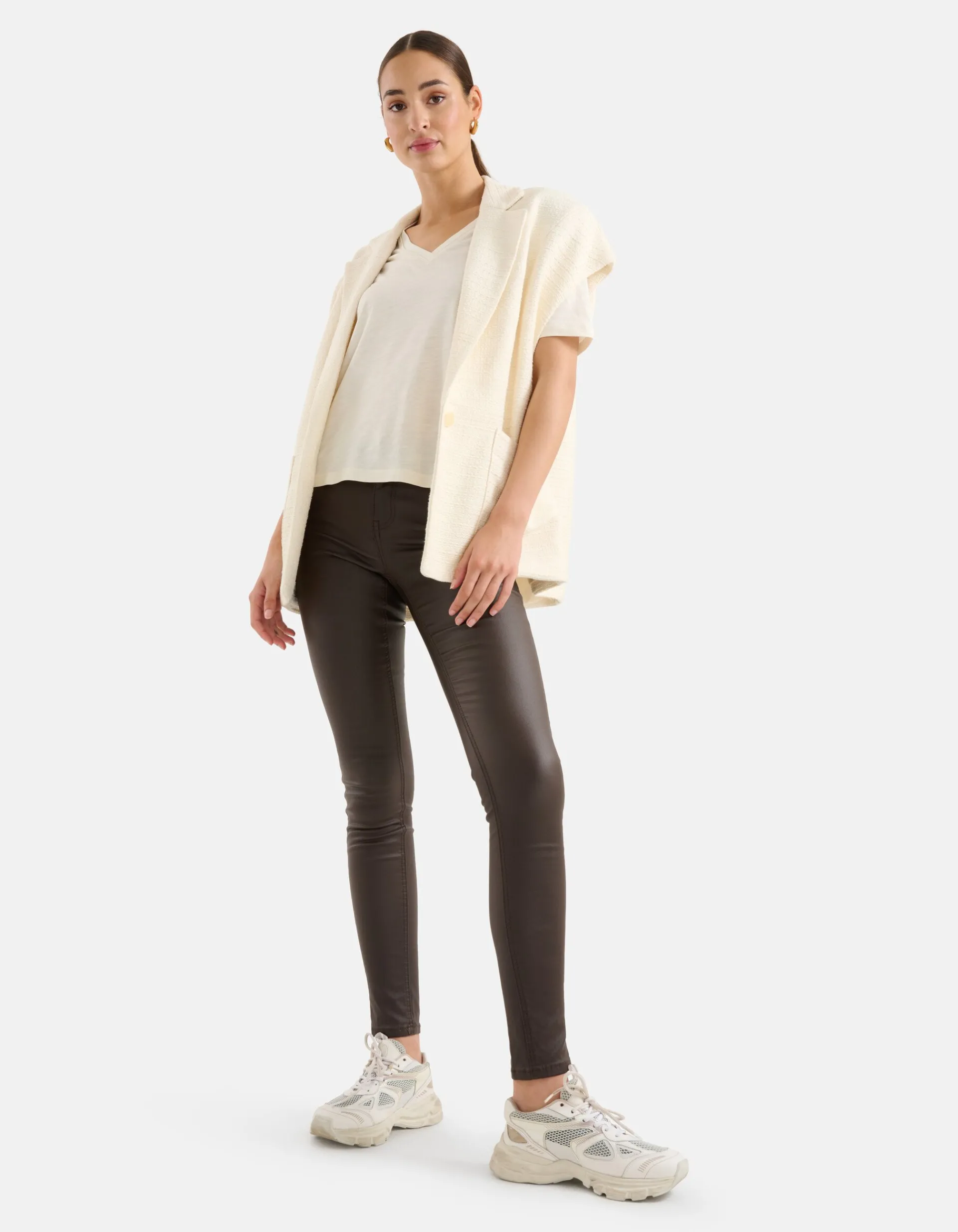 Shoeby Coated Broek Donkerbruin<DAMES Broeken
