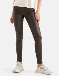 Shoeby Coated Broek Donkerbruin<DAMES Broeken