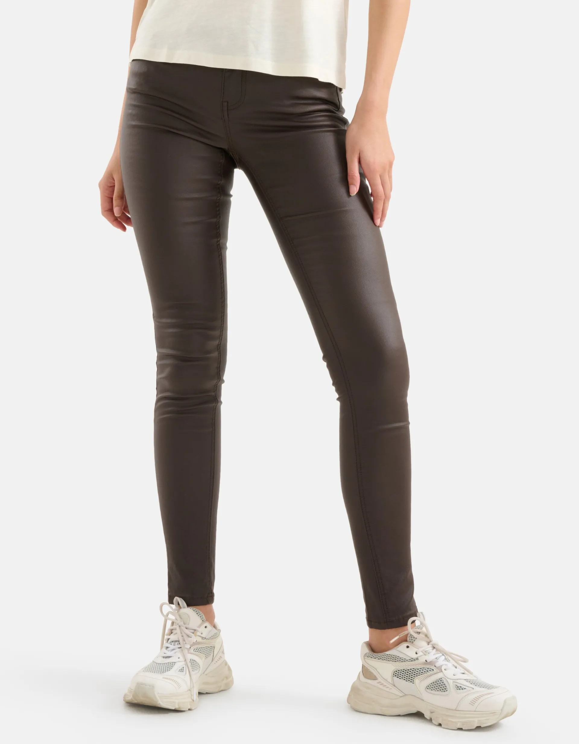 Shoeby Coated Broek Donkerbruin<DAMES Broeken