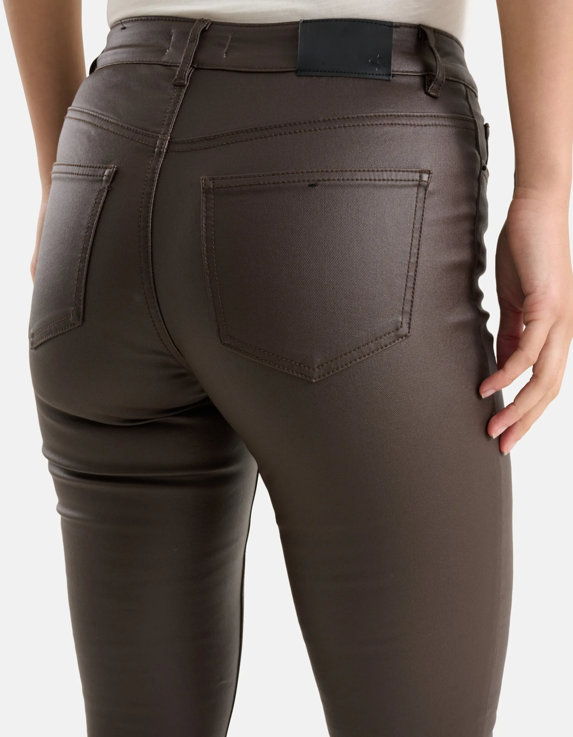 Shoeby Coated Broek Donkerbruin<DAMES Broeken