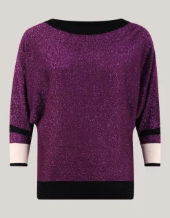 Shoeby Colorblock Glitter Batwing Trui Paars<DAMES Truien En Sweaters
