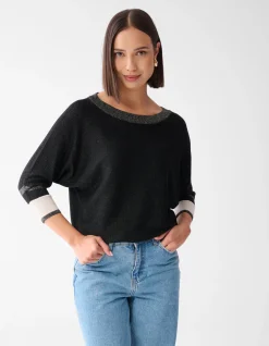 Shoeby Colorblock Glitter Batwing Trui Zwart<DAMES Truien En Sweaters