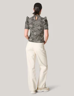 Shoeby Crinkle Ruffle Top Gebroken Wit/Zwart<DAMES Tops