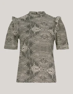 Shoeby Crinkle Ruffle Top Gebroken Wit/Zwart<DAMES Tops