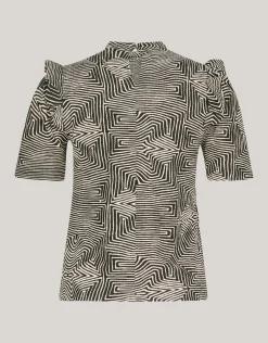 Shoeby Crinkle Ruffle Top Gebroken Wit/Zwart<DAMES Tops