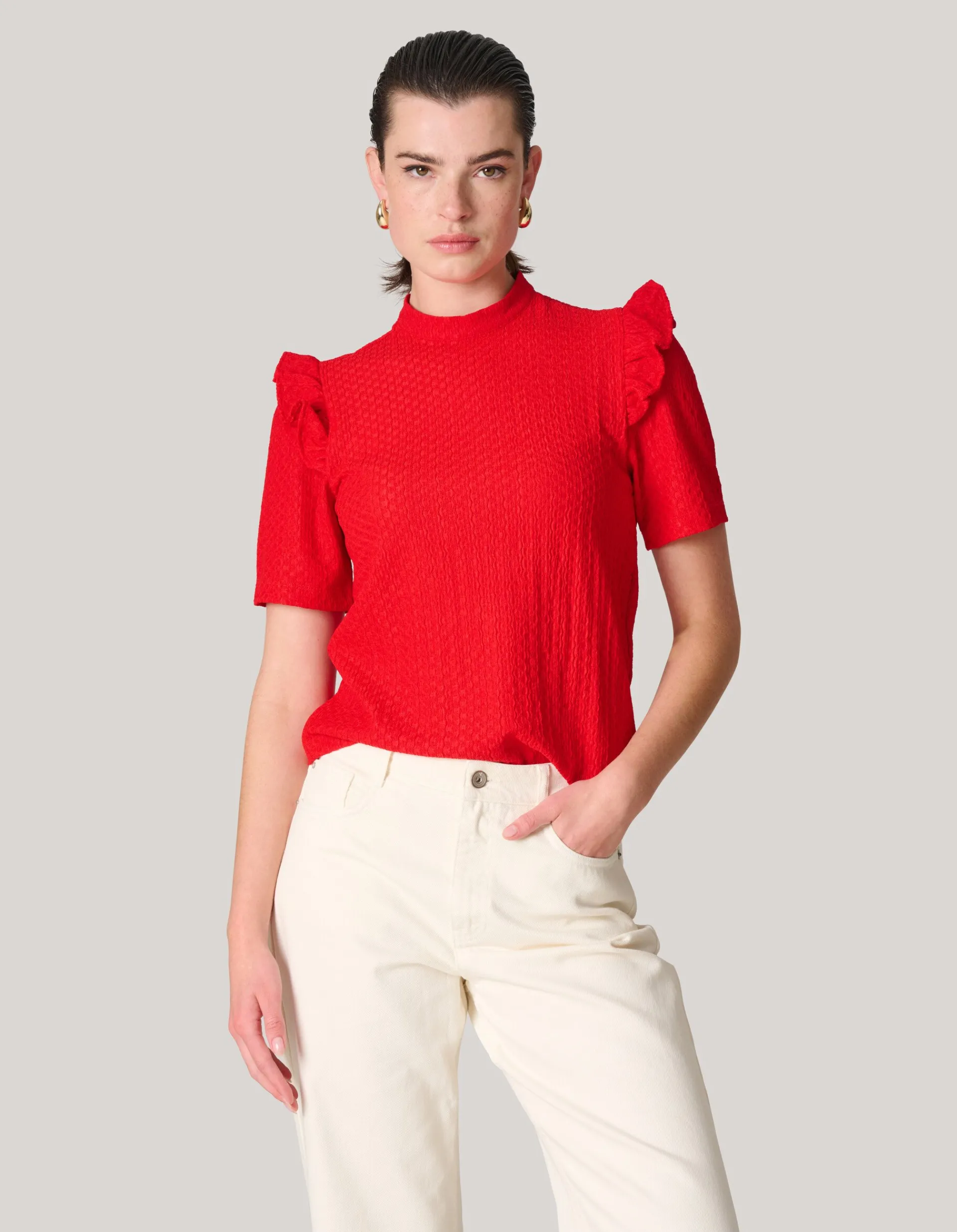 Shoeby Crinkle Ruffle Top Rood<DAMES Tops