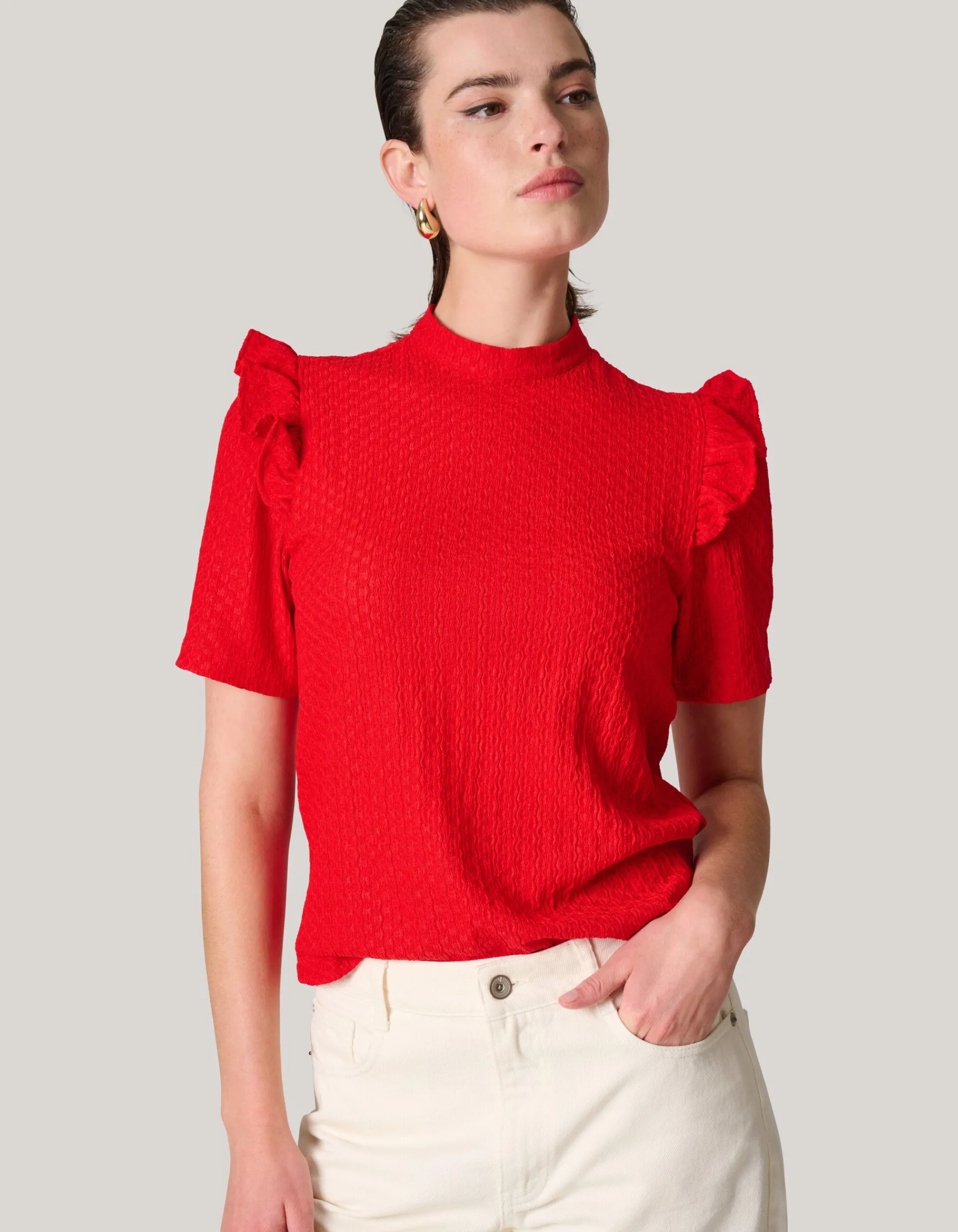 Shoeby Crinkle Ruffle Top Rood<DAMES Tops