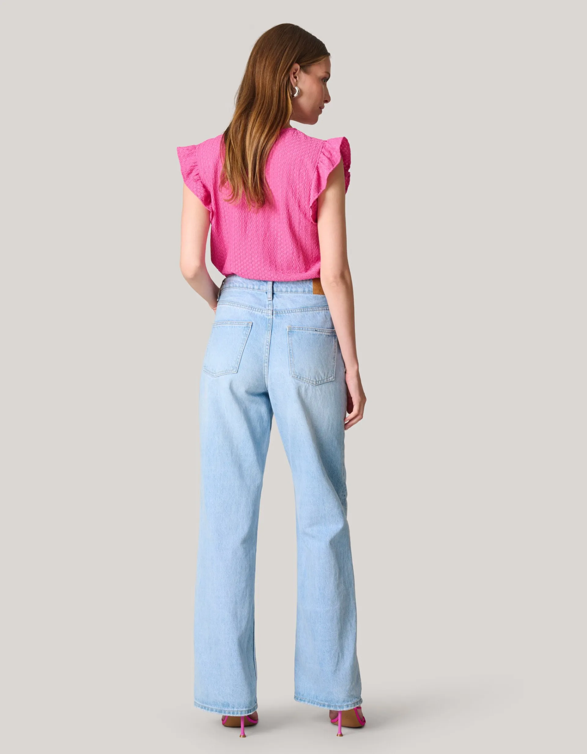 Shoeby Crinkle Ruffle Top Roze<DAMES Tops