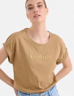 Shoeby Crochet Tekst T-shirt Lichtbruin<DAMES T-Shirts