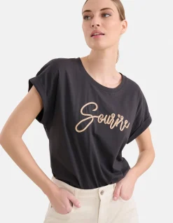 Shoeby Crochet Tekst T-shirt Zwart<DAMES T-Shirts
