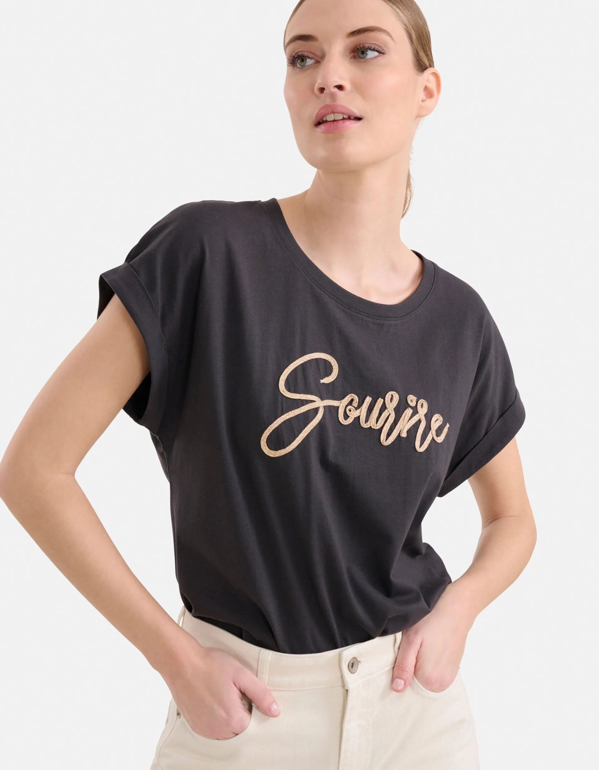 Shoeby Crochet Tekst T-shirt Zwart<DAMES T-Shirts