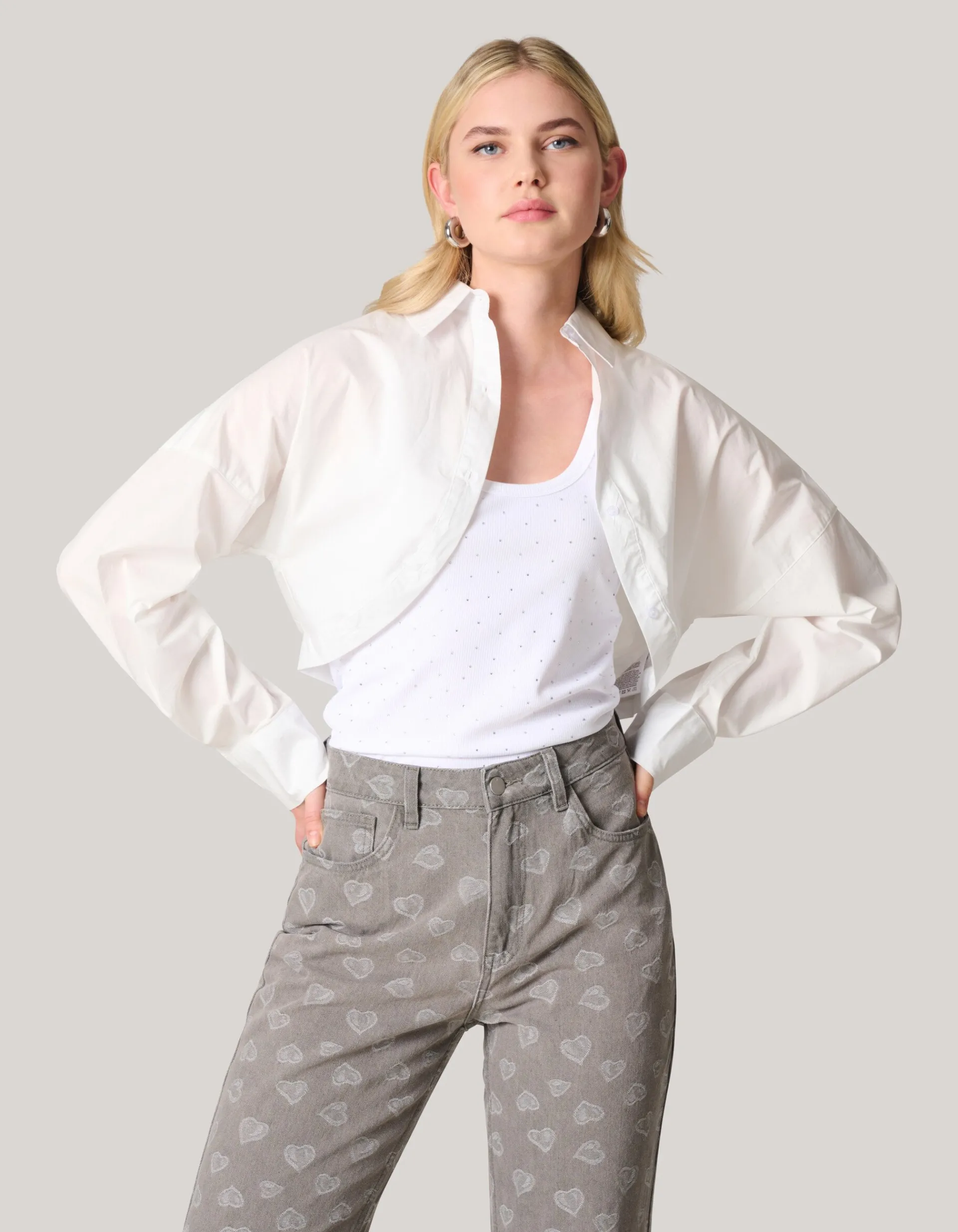 Shoeby Cropped Poplin Blouse Wit<DAMES Blouses