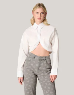 Shoeby Cropped Poplin Blouse Wit<DAMES Blouses
