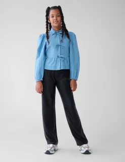 Shoeby Denim Bow Blouse Blauw< Blouses