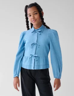 Shoeby Denim Bow Blouse Blauw< Blouses