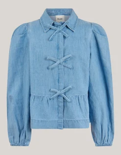 Shoeby Denim Bow Blouse Blauw< Blouses