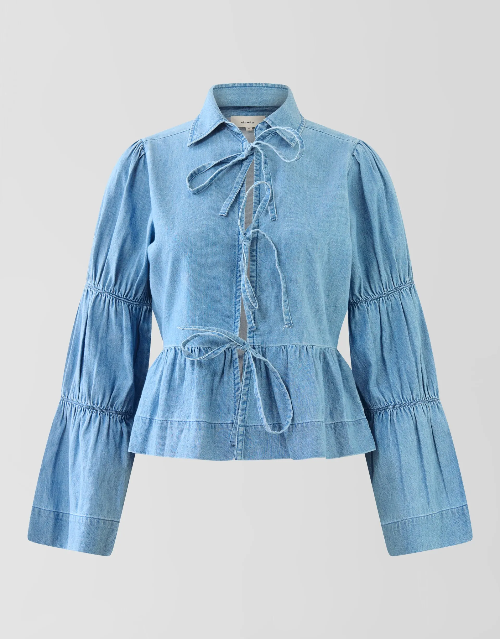 Shoeby Denim Bow Blouse Blauw<DAMES Blouses