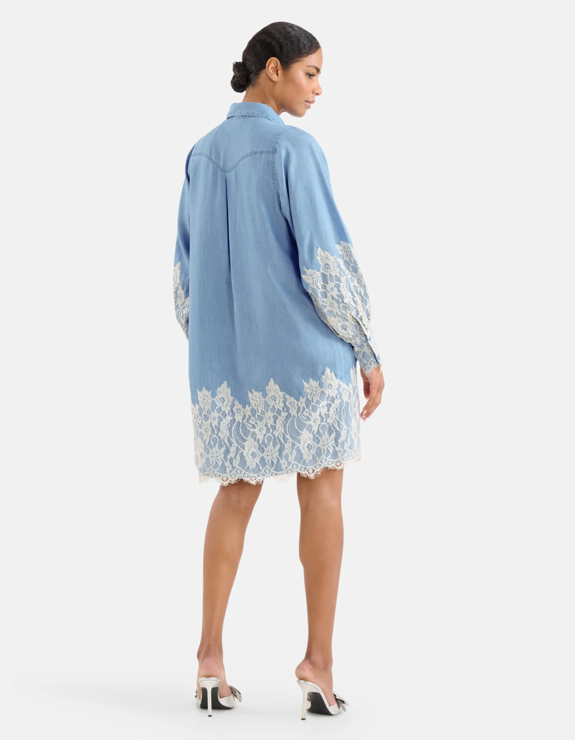 Shoeby Denim Lace Mini Jurk Blauw<DAMES Jurken