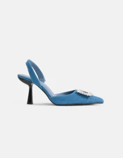 Shoeby Denim Strass Hakken Blauw<DAMES Hakken