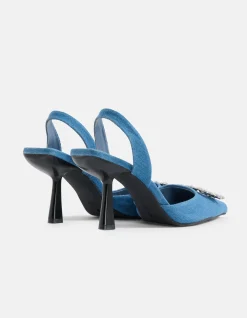 Shoeby Denim Strass Hakken Blauw<DAMES Hakken