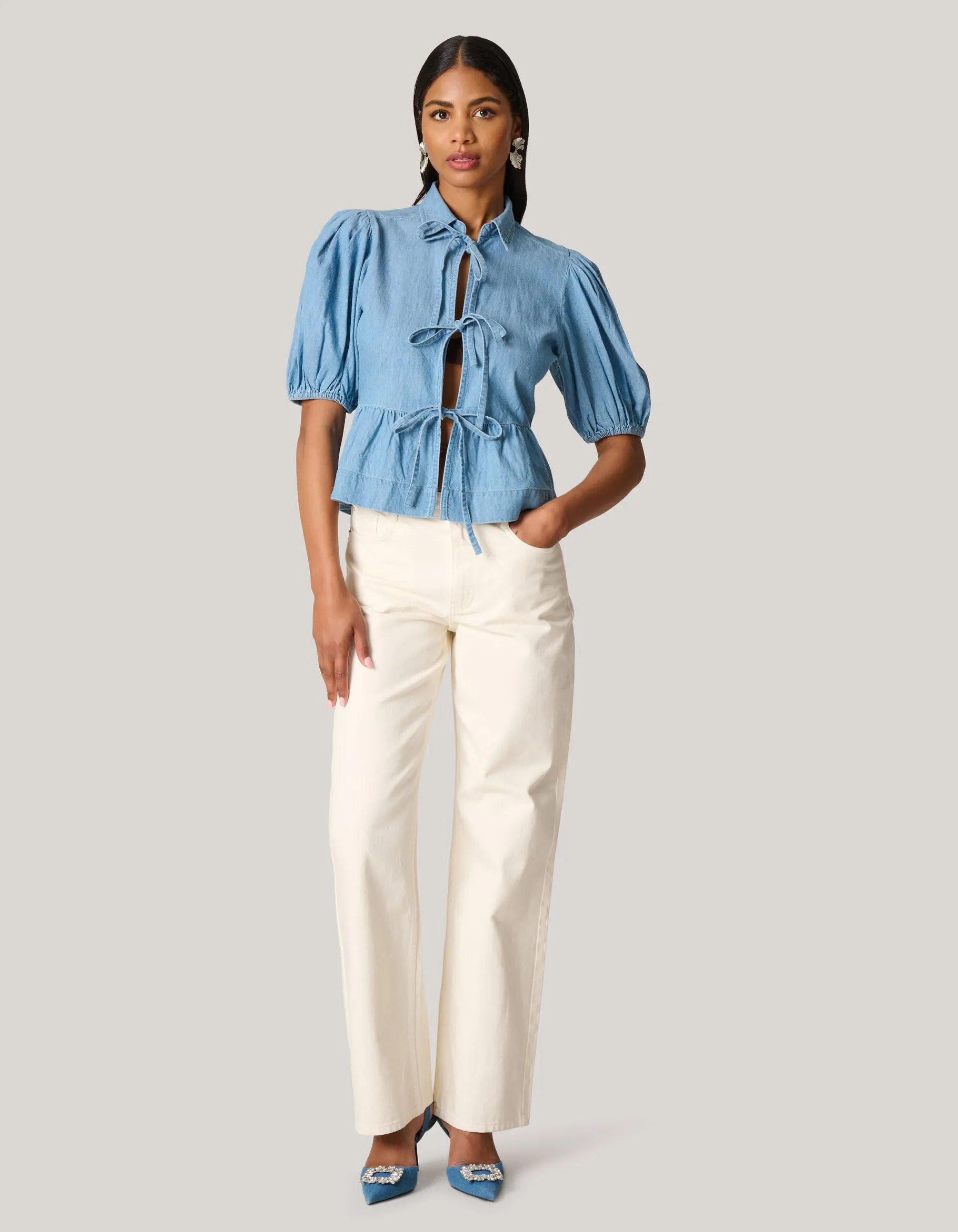 Shoeby Denim Strik Top Blauw<DAMES Tops