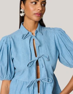 Shoeby Denim Strik Top Blauw<DAMES Tops