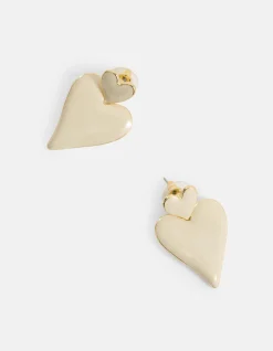 Shoeby Double Heart Oorbellen Gebroken Wit<DAMES Sieraden