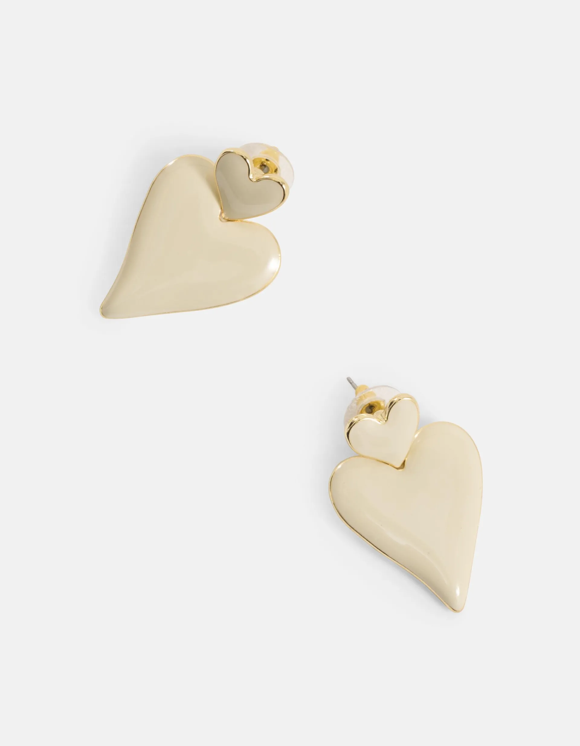 Shoeby Double Heart Oorbellen Gebroken Wit<DAMES Sieraden
