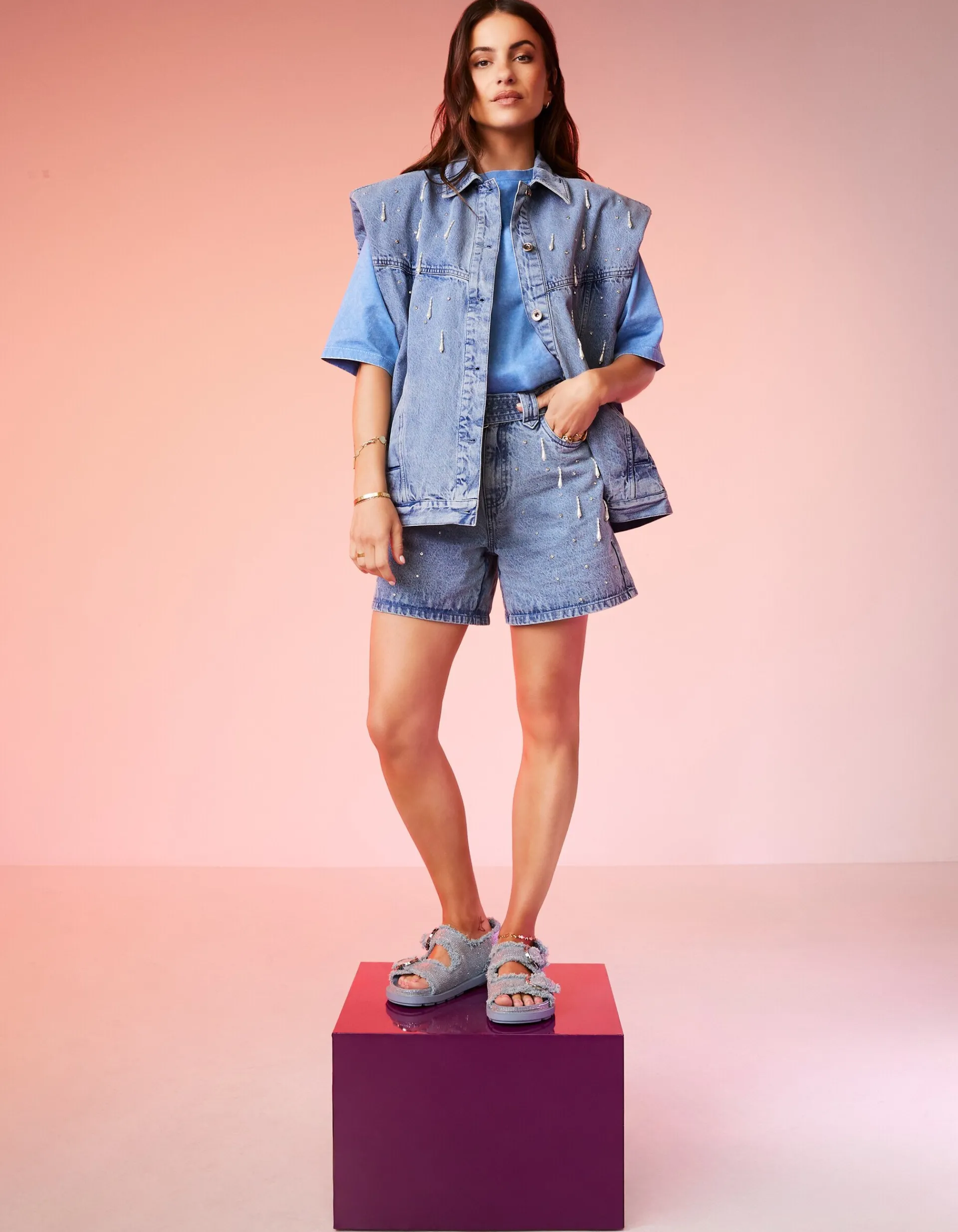 Shoeby Embellished Denim Gilet By Lizzy<DAMES Gilets