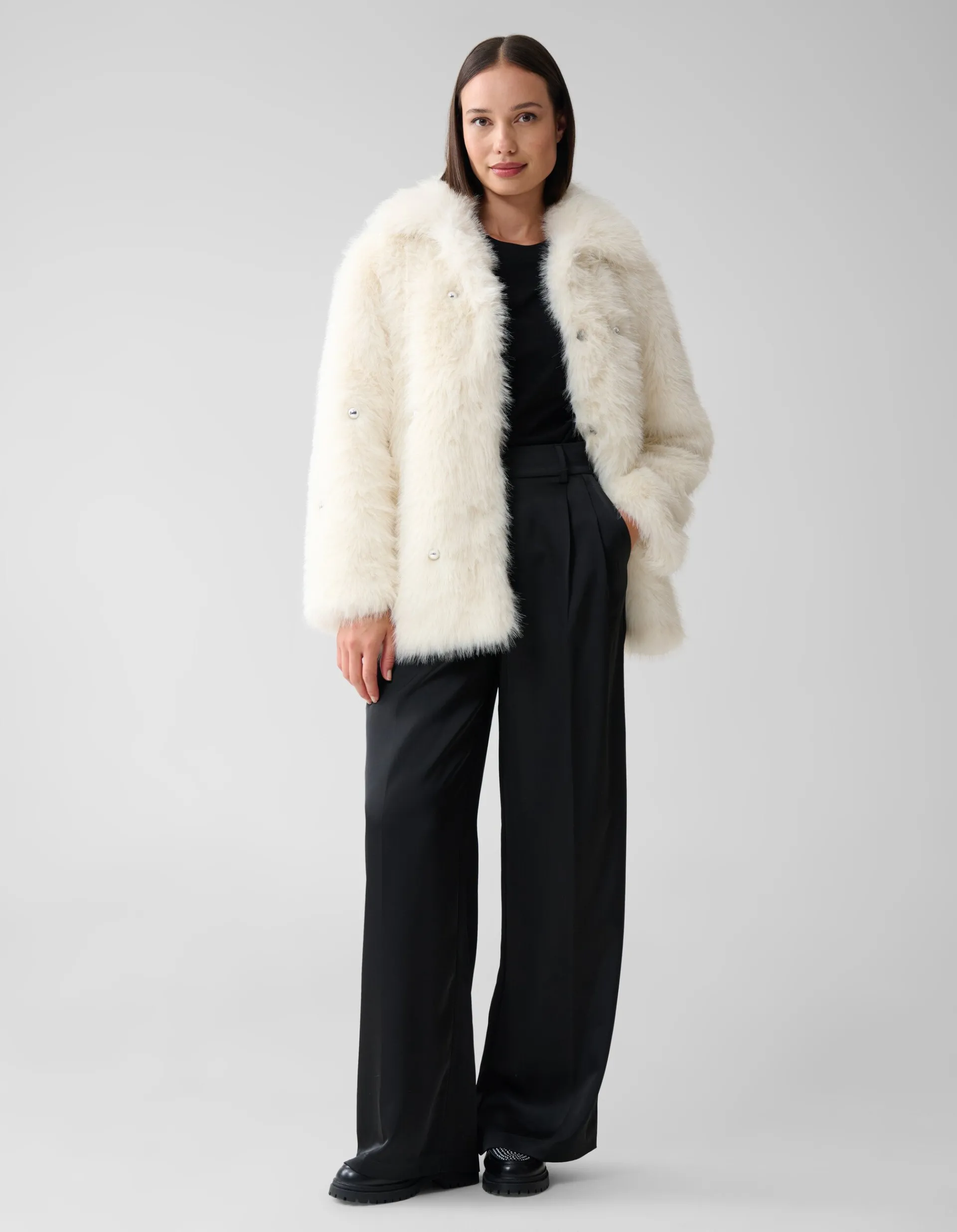 Shoeby Embellished Fake Fur Jas Gebroken Wit<DAMES Jassen