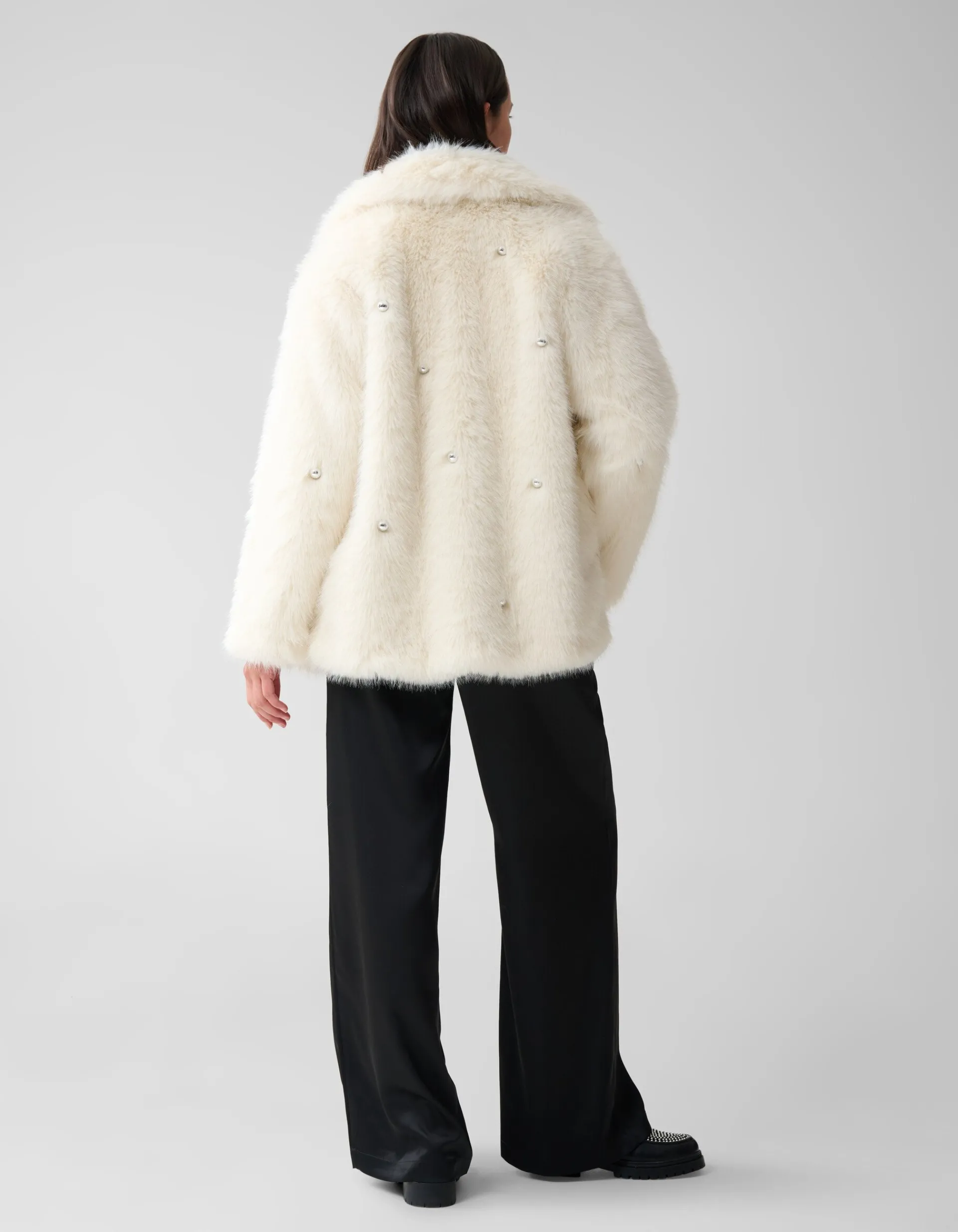 Shoeby Embellished Fake Fur Jas Gebroken Wit<DAMES Jassen