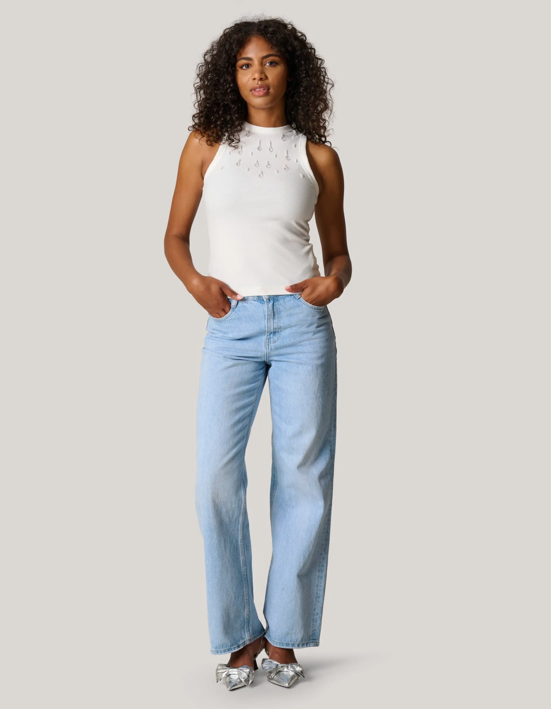 Shoeby Embellished Singlet Wit<DAMES Tops