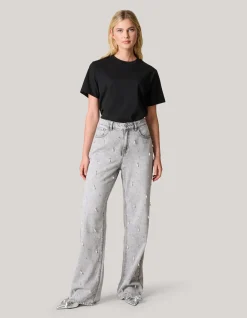 Shoeby Embellished Straight Fit Jeans Lichtgrijs<DAMES Jeans