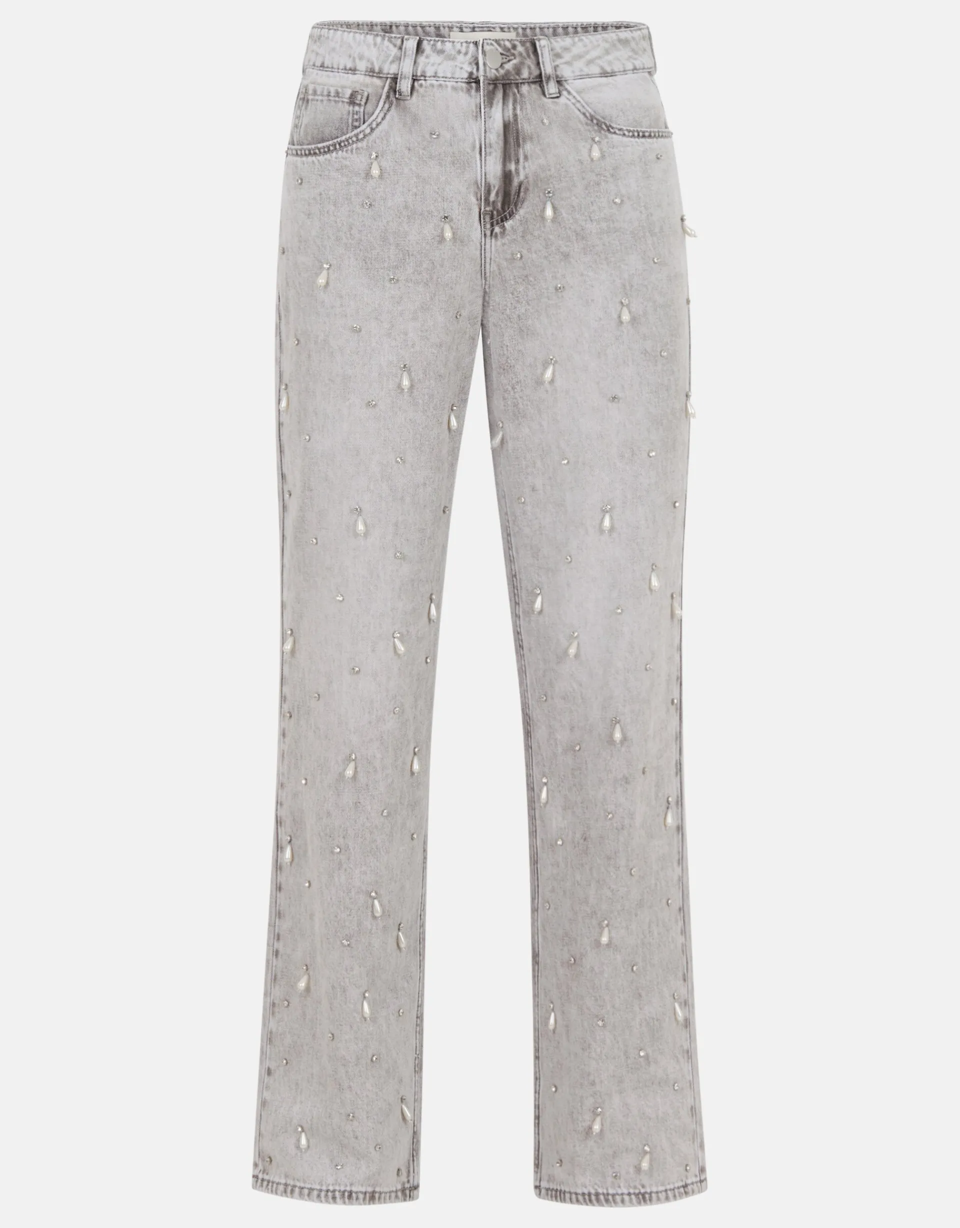 Shoeby Embellished Straight Fit Jeans Lichtgrijs<DAMES Jeans