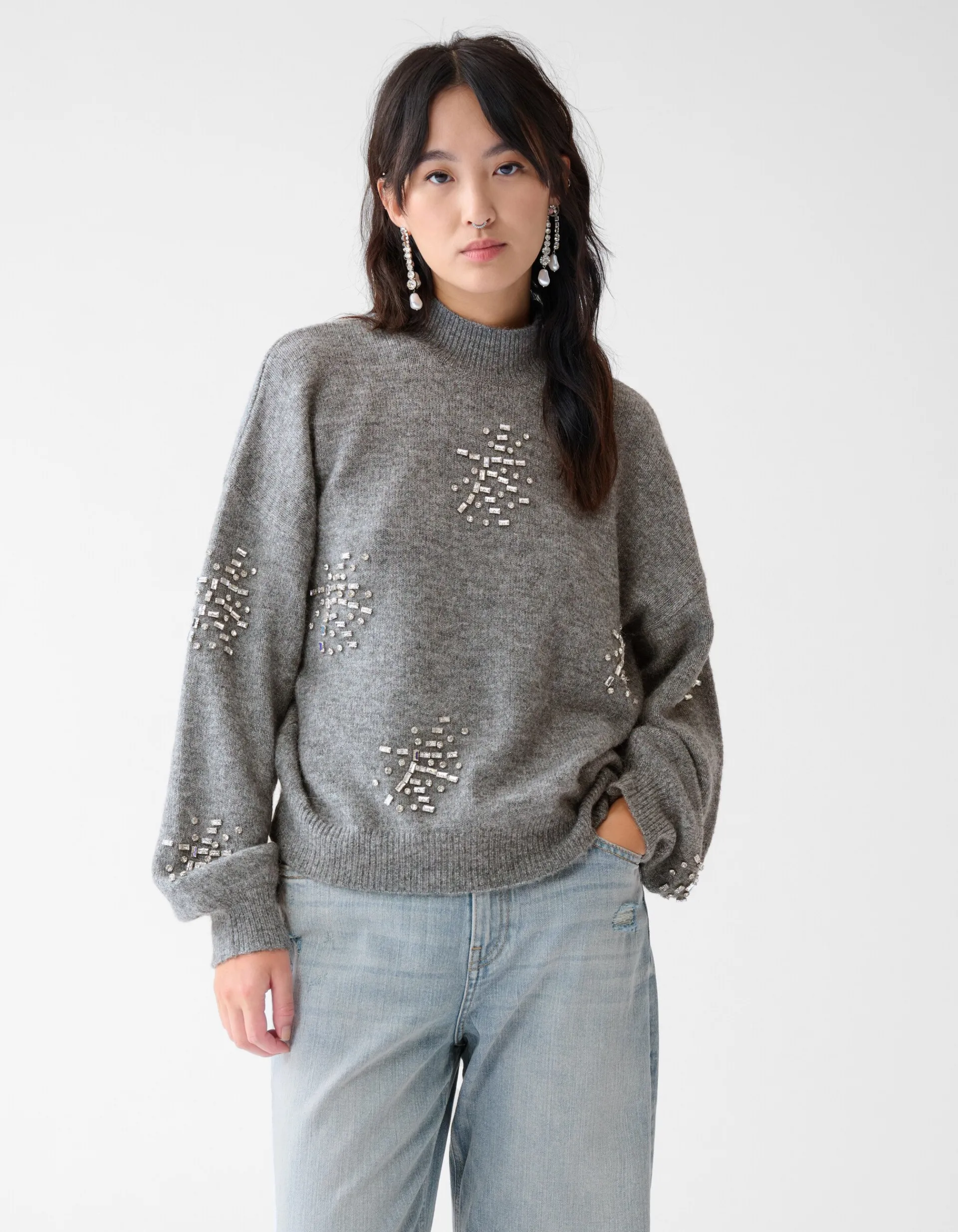 Shoeby Embellished Trui Grijs By Fred<DAMES Truien En Sweaters