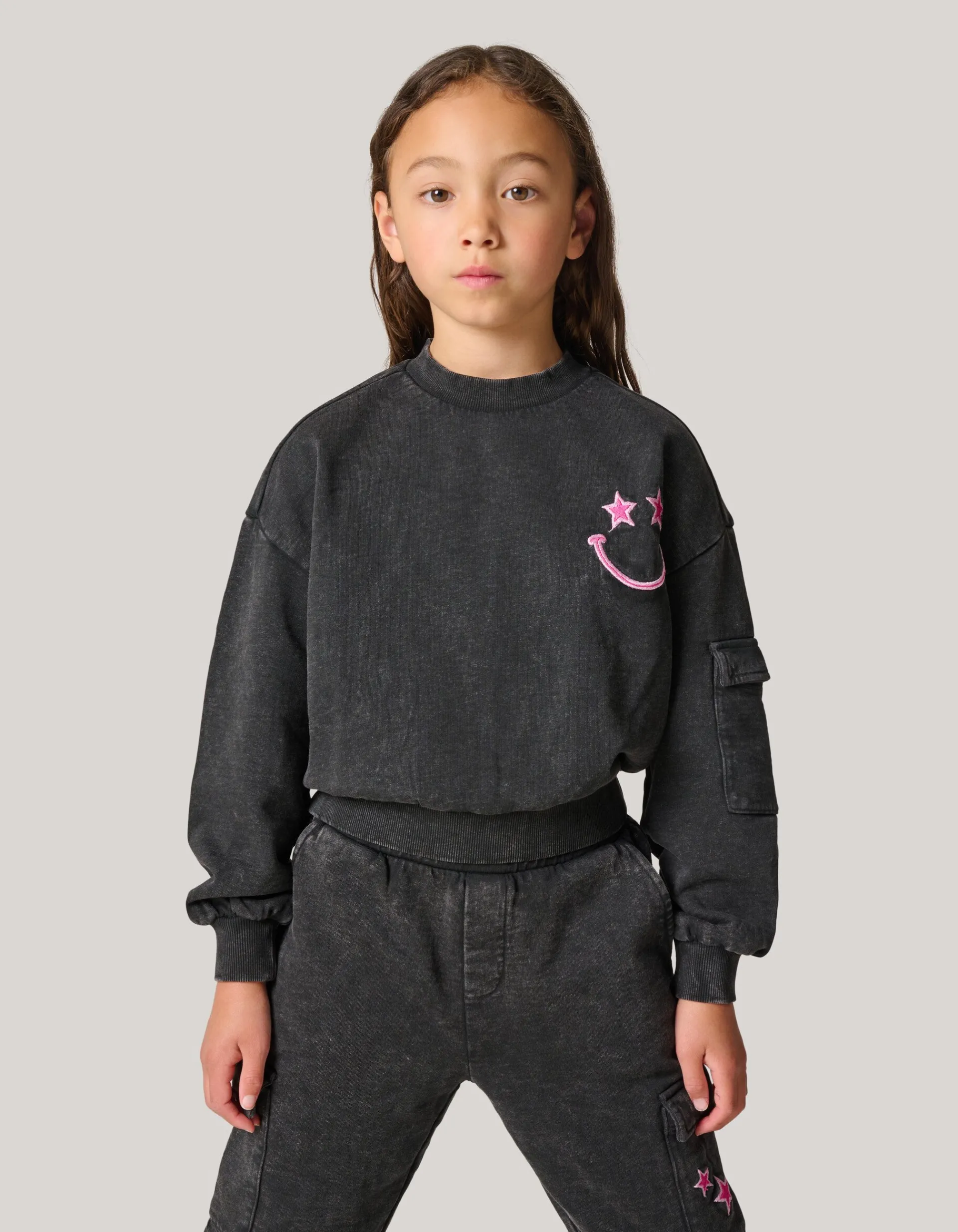 Shoeby Embroidered Sweater Donkergrijs< Sweaters En Hoodies