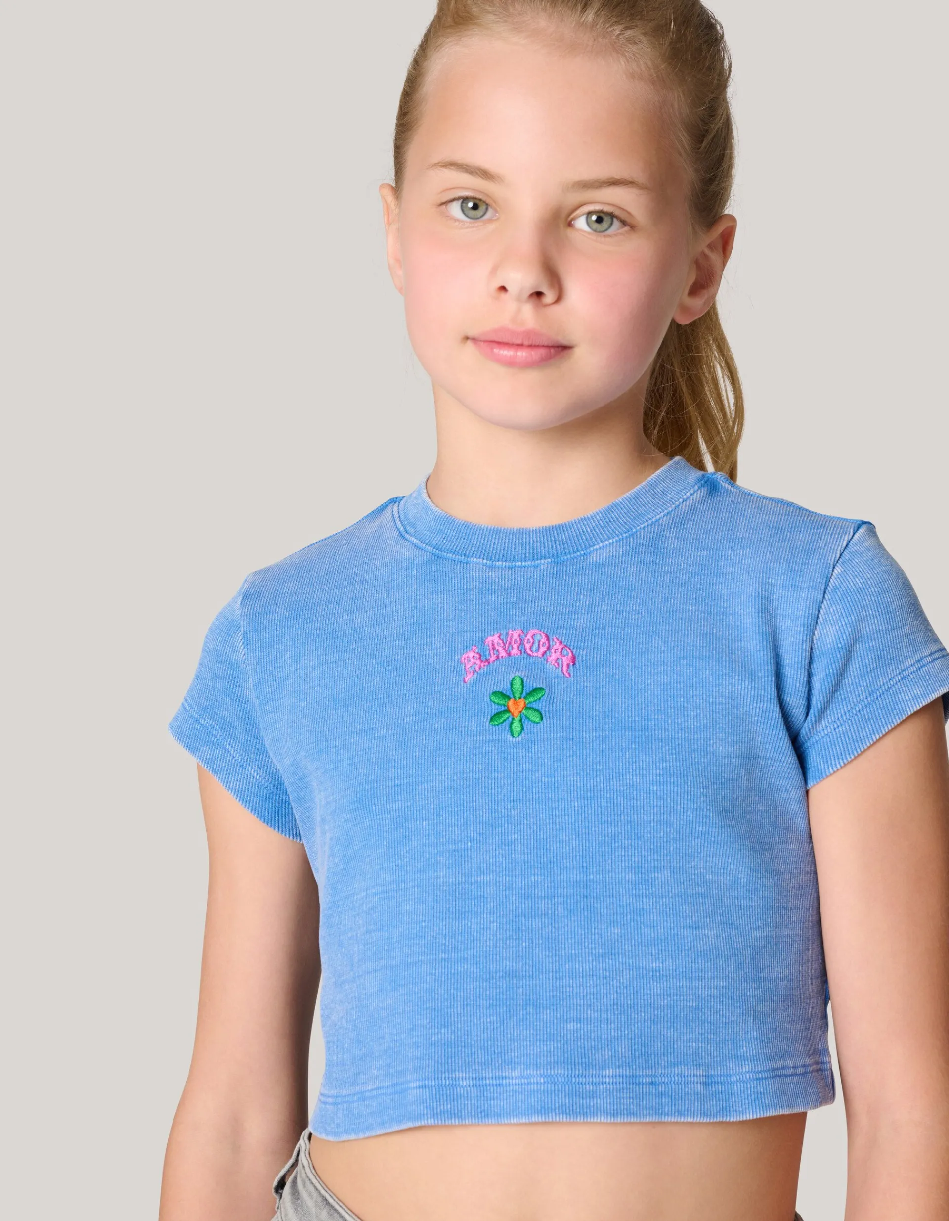 Shoeby Embroidery Crop Top Blauw< T-Shirts