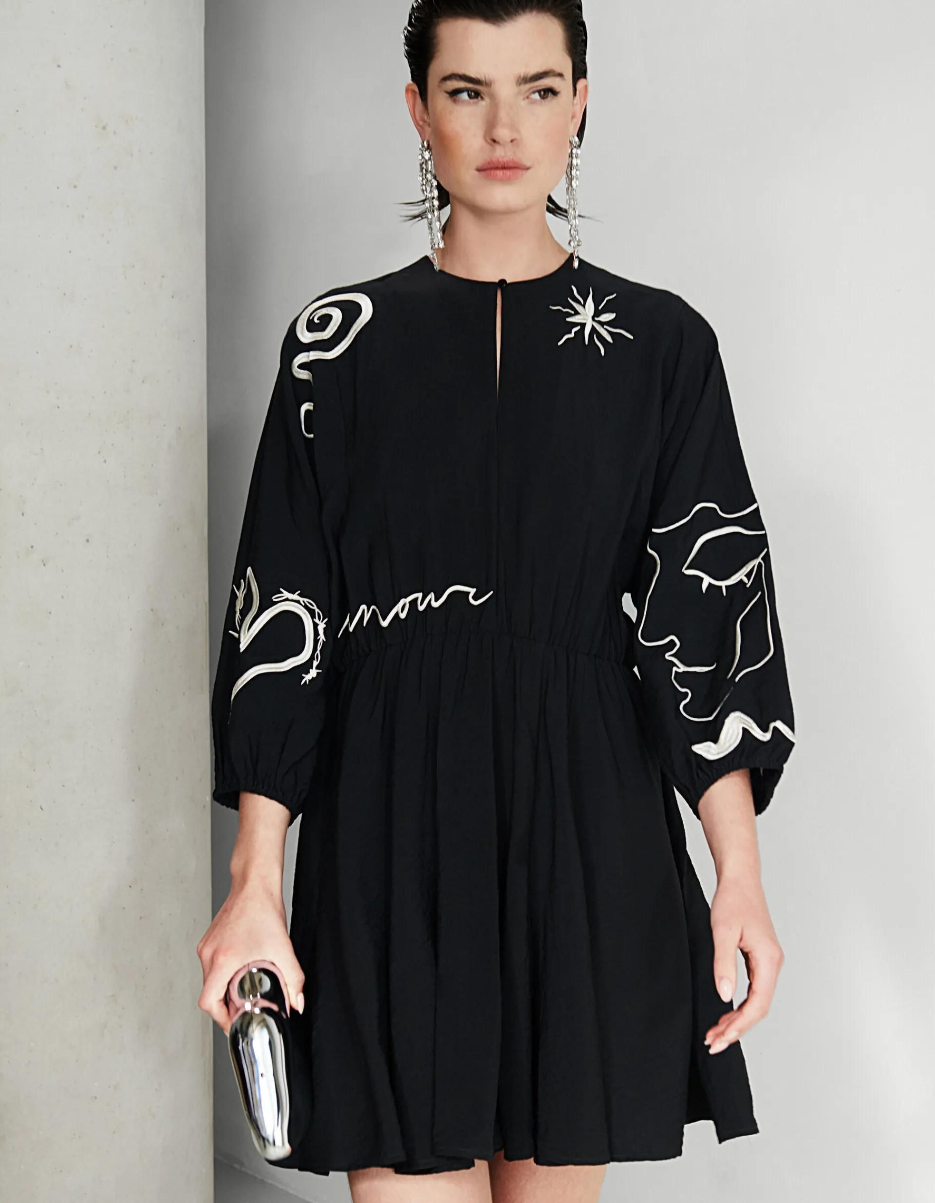 Shoeby Embroidery Mini Jurk Zwart<DAMES Jurken