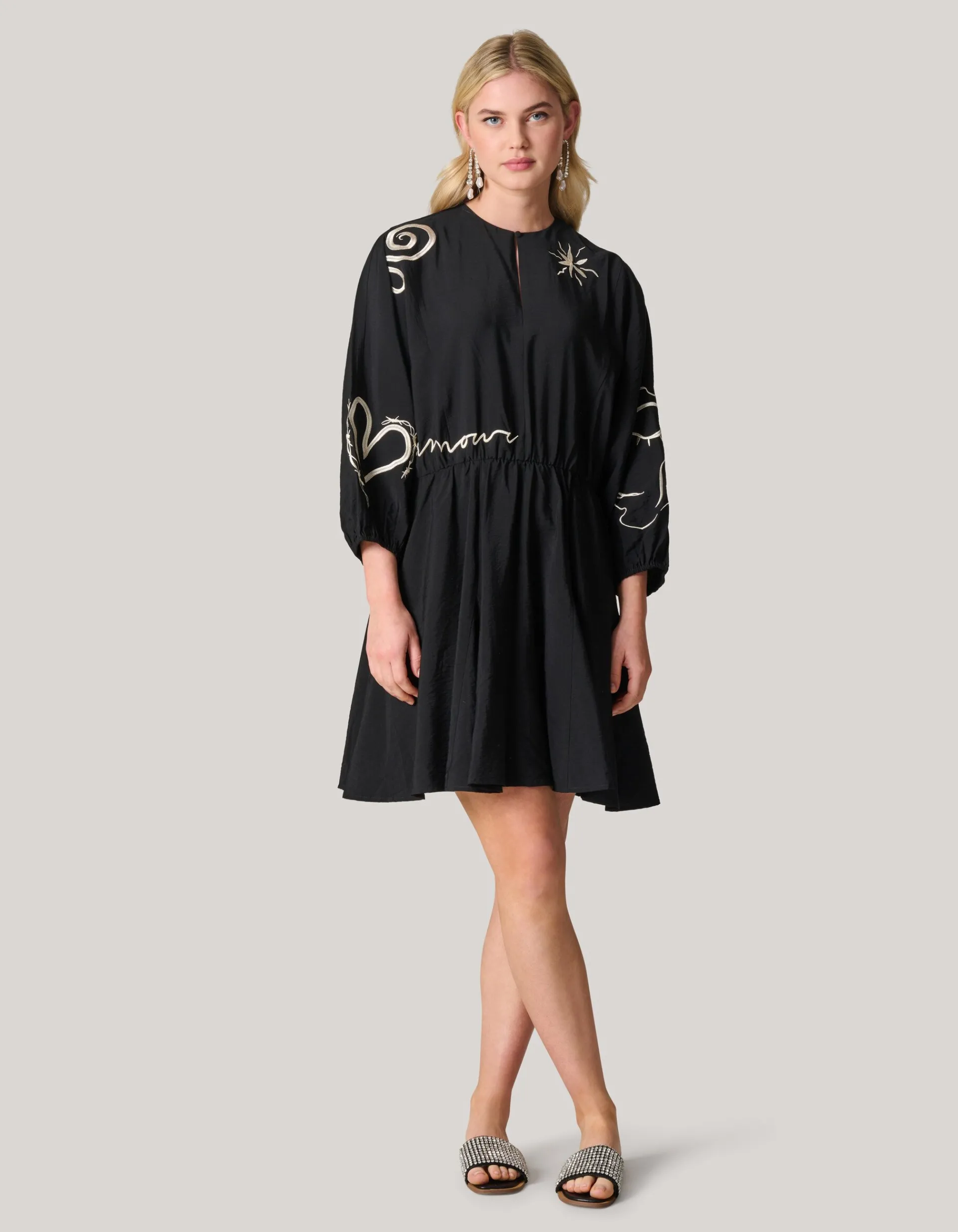 Shoeby Embroidery Mini Jurk Zwart<DAMES Jurken
