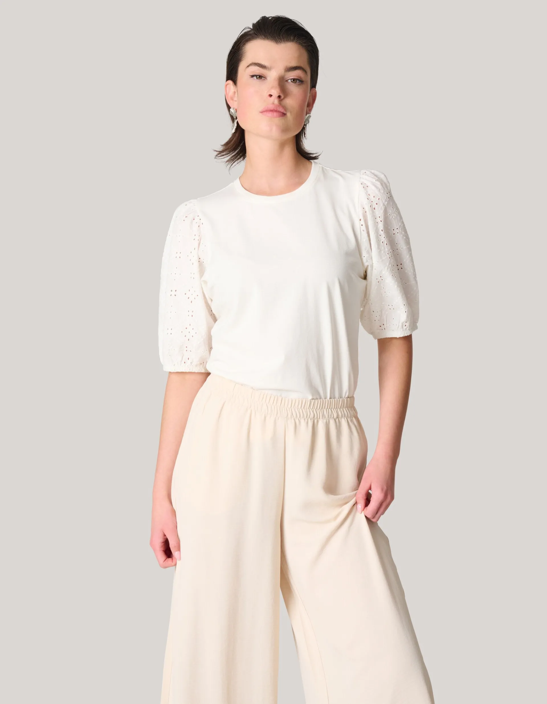 Shoeby Embroidery Pofmouw T-shirt Wit<DAMES T-Shirts